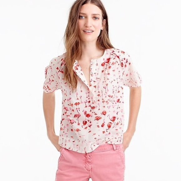 J. Crew Flamingo Print Boxy Crop Top NWT - Picture 1 of 6